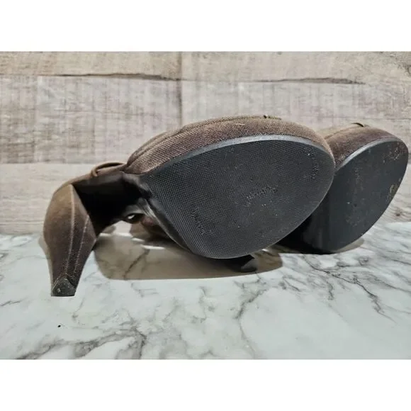 Burberry Wood Linen Leather Platform Heels 9 EU 40 - Picture 6 of 6